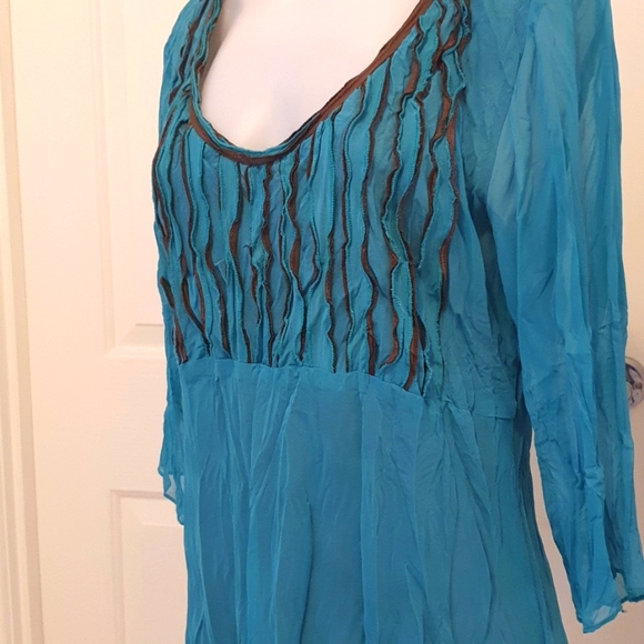 Crossroads Torquious and Brown ruffled Top 100% Polyester Size 18 - Picture 5 of 8